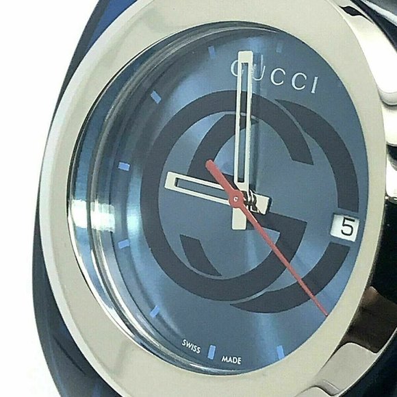GUCCI SYNC YA137104 Blue Rubber Band Men's Watch - Picture 1 of 8